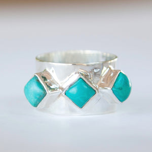 Triple Turquoise  Silver Ring