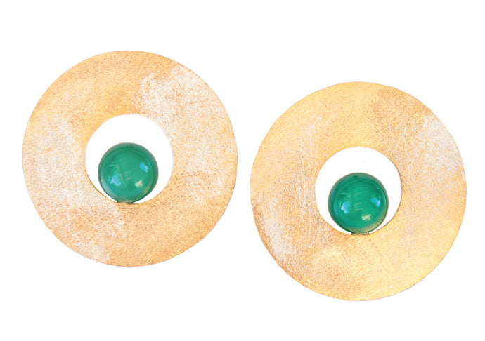 Green Onyx Round Goldplated earring