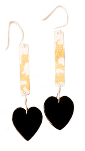 Onyx heart bar earrings