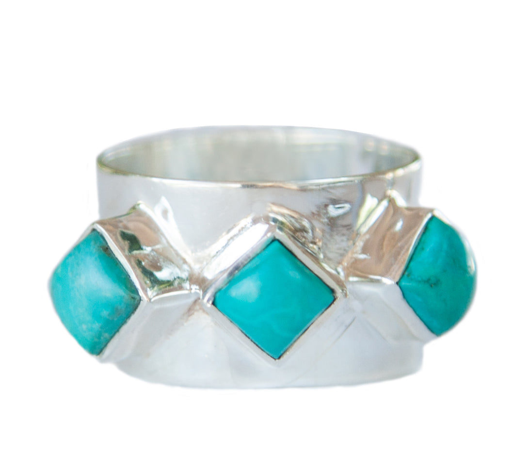 Triple Turquoise  Silver Ring